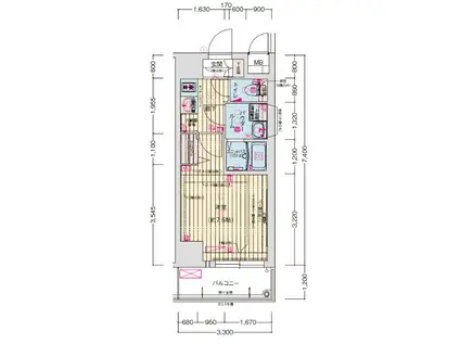 ララプレイス四天王寺前夕陽ヶ丘プルミエ(1K/1階)の間取り写真