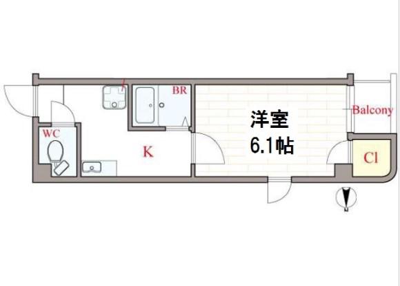 プレール新町(1K/6階)の間取り写真