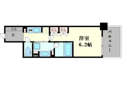 ザ・パークハビオ堂島(1K/9階)の間取り写真