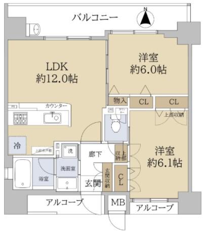 エステムコート南堀江Ⅱレアリス(2LDK/10階)の間取り写真