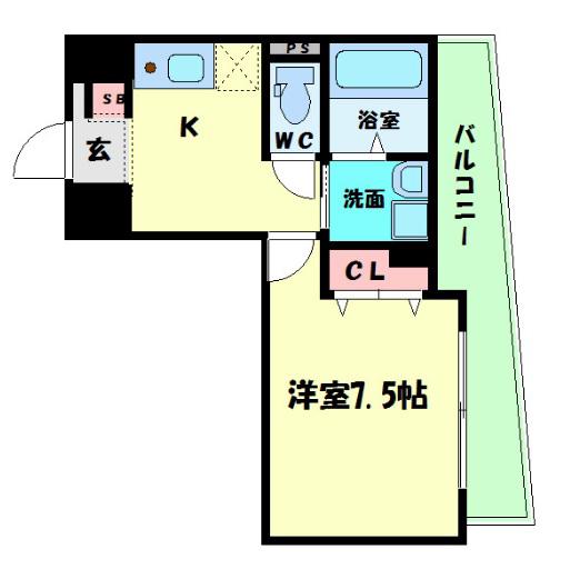 インペリアル新町(1K/10階)の間取り写真