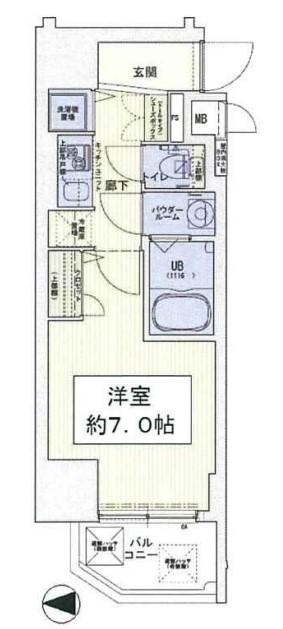 スワンズシティ大手前ソレイユ(1K/2階)の間取り写真