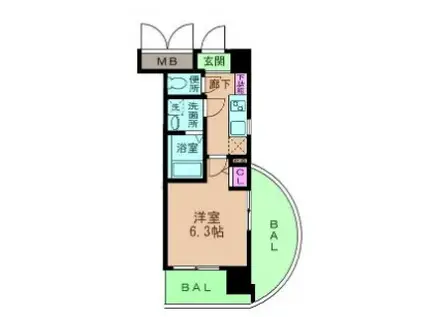 エス・キュート上本町イースト(1K/2階)の間取り写真