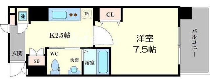 レジュールアッシュ京橋クロスⅡ(1DK/3階)の間取り写真