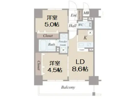 エステムコート難波サウスプレイスIVパークグレイス(2DK/10階)の間取り写真