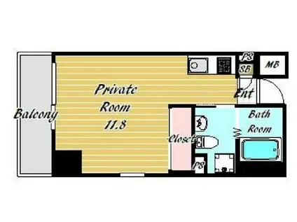 シーズアパートメント・中之島(ワンルーム/7階)の間取り写真