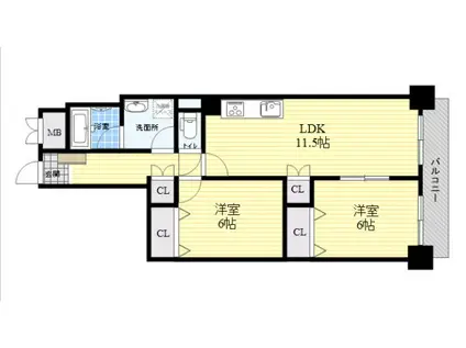 ライオンズマンション第2江坂(2LDK/1階)の間取り写真