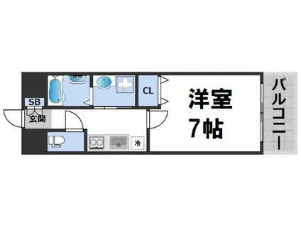 オーロラ・タワー難波(1K/3階)の間取り写真