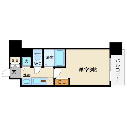 プレサンス上町台東平(ワンルーム/10階)の間取り写真