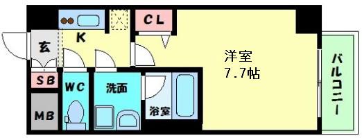 レジュールアッシュ大阪城ウエスト(1K/11階)の間取り写真