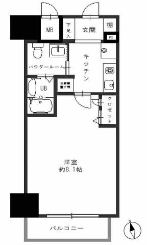 エスリード北浜(1K/6階)の間取り写真