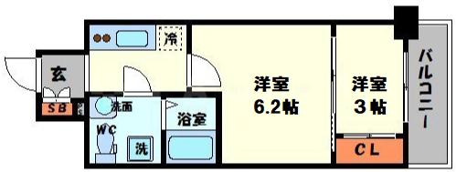 ラシュレエグゼ本町(2K/8階)の間取り写真