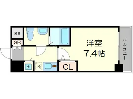 ラシュレエグゼ難波西(1K/4階)の間取り写真