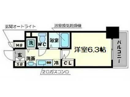 プレサンス心斎橋ルティア(1K/7階)の間取り写真