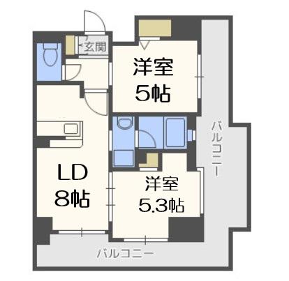 エステムプラザ難波ウエストリバークロス(2DK/14階)の間取り写真