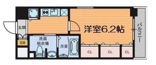 リーガル南船場(1K/3階)の間取り写真