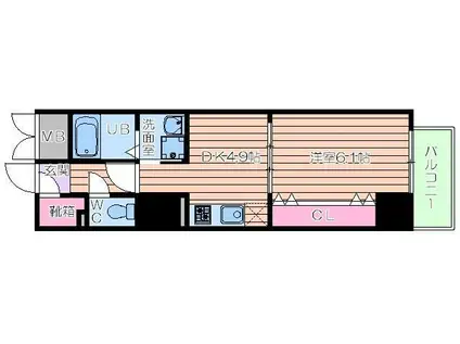 エステムコート心斎橋イースト3エクシード(1DK/3階)の間取り写真