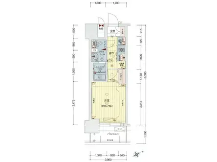 プレサンスOSAKA DOMECITYビーツ(1K/7階)の間取り写真