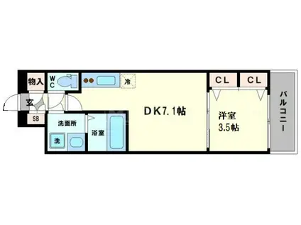 レオンコンフォート天王寺東(1DK/8階)の間取り写真