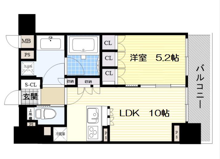 リーガル北心斎橋2(1K/4階)の間取り写真