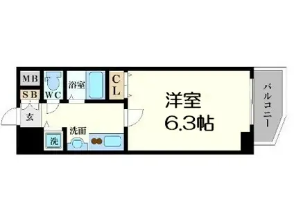 プレサンス難波リバーオアシス(1K/13階)の間取り写真