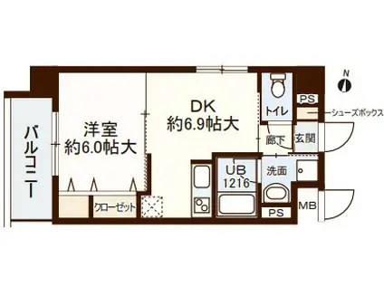新大阪南グランドマンション(1DK/3階)の間取り写真
