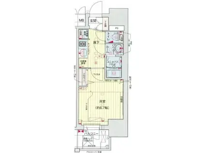 プレサンス新町ウィズ ジョイ(1K/15階)の間取り写真