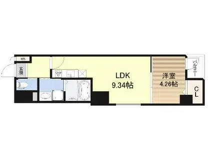 ドュシンビオス桜川(1LDK/7階)の間取り写真