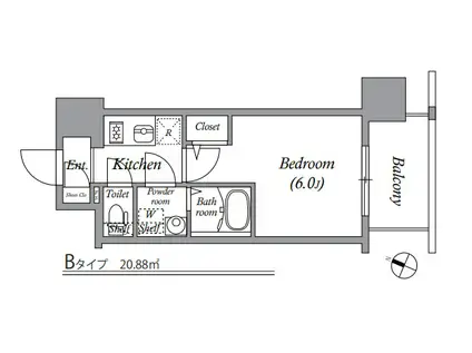 エスリード弁天町グランツ(1K/4階)の間取り写真