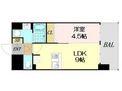 プレサンスOSAKA DOMECITYビーツ(1LDK/13階)の間取り写真