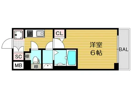 エステムコート心斎橋CENTRAL(1K/10階)の間取り写真