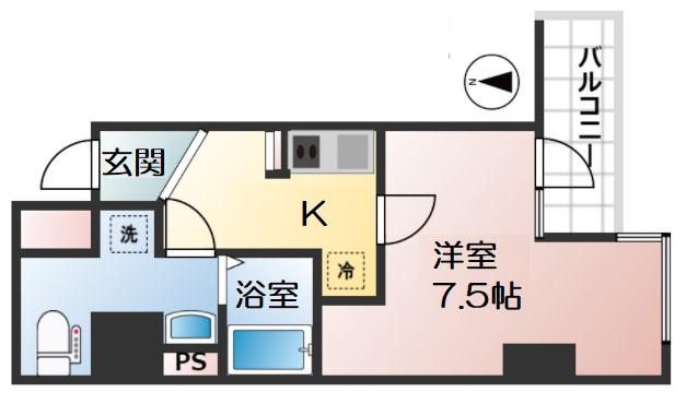 レジュールアッシュ谷町(1K/3階)の間取り写真