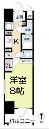 LADOUCEUR玉造(1K/8階)の間取り写真