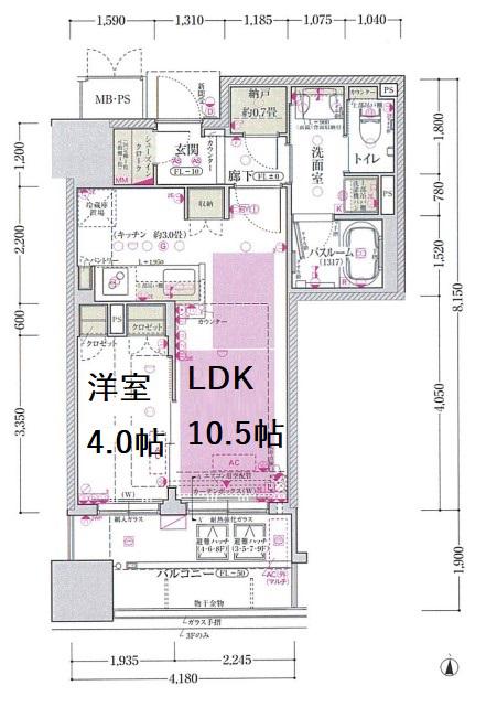 ワコーレ大阪新町タワーレジデンス(1LDK/8階)の間取り写真