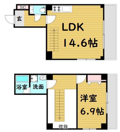 ZEUS難波SPACE(1LDK/2階)の間取り写真