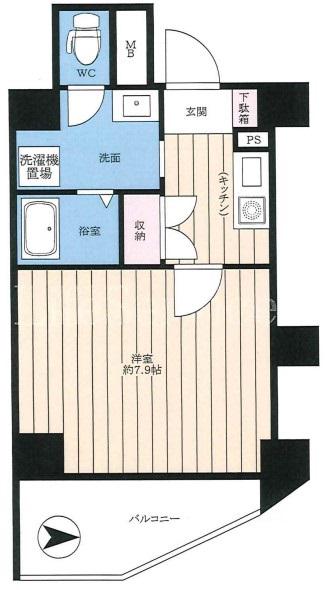 ウィンベル同心一丁目(1K/3階)の間取り写真