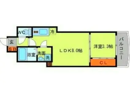 SERENITE谷町CROIX(1LDK/13階)の間取り写真