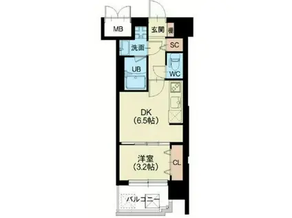 スプランディッド難波サウス(1DK/2階)の間取り写真