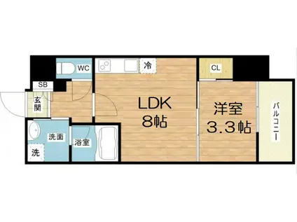 シーズンフラッツ阿波座(1LDK/8階)の間取り写真