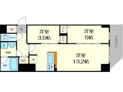 プレサンス阿波座駅前(2LDK/13階)の間取り写真