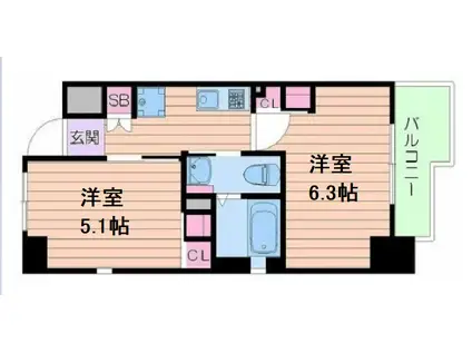 エステムプラザ難波イースト2ブレスト(2K/9階)の間取り写真