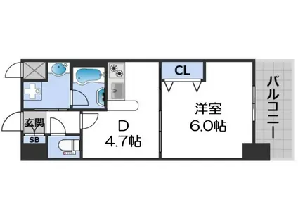 ブランクレール谷町(1DK/7階)の間取り写真