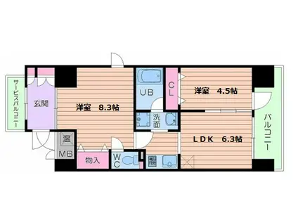 サンアルカス(2LDK/2階)の間取り写真