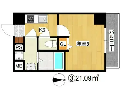 グランパシフィック今宮(1K/6階)の間取り写真