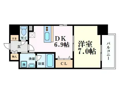 ISM谷町六丁目(1DK/14階)の間取り写真