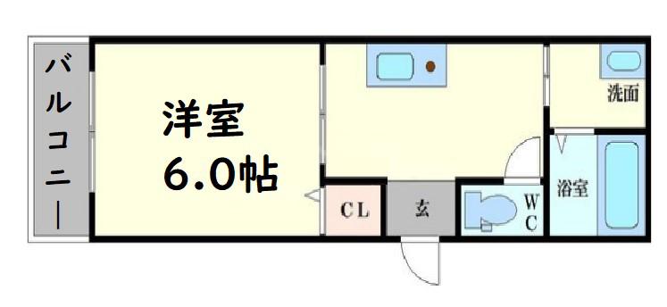 レバンガAP難波南II(1K/3階)の間取り写真