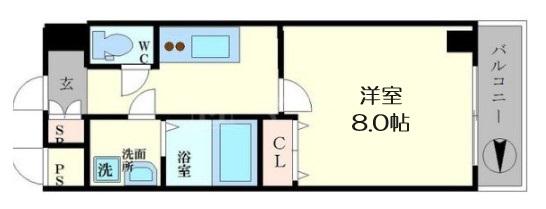 ヒルズ夕陽丘(1K/6階)の間取り写真