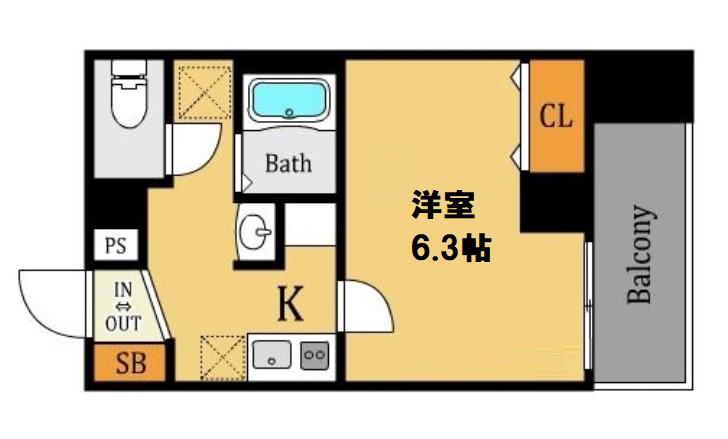 みおつくし東なんば(1K/5階)の間取り写真