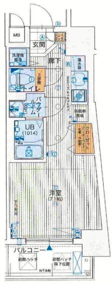 アスヴェル大阪城ウエスト2(1K/10階)の間取り写真