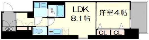 レオンコンフォート難波南(1LDK/4階)の間取り写真